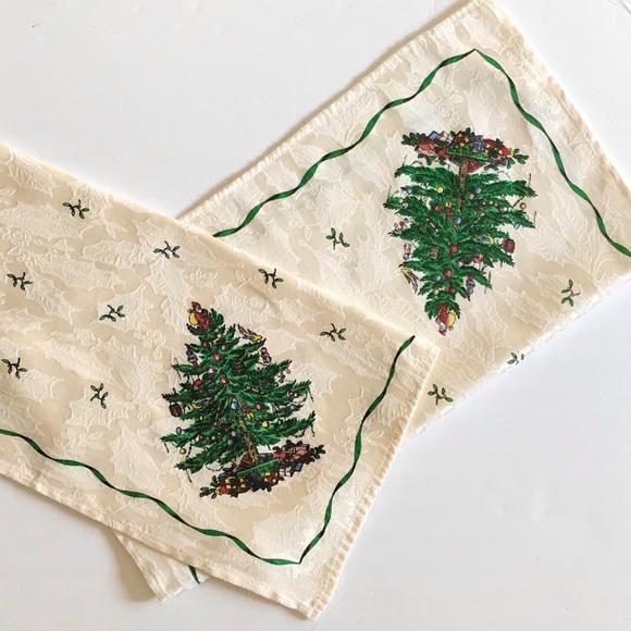 SPODE Set Of Two Christmas Tree Print Holiday Tableware Cloth Dinner Napkins - Picture 6 of 8